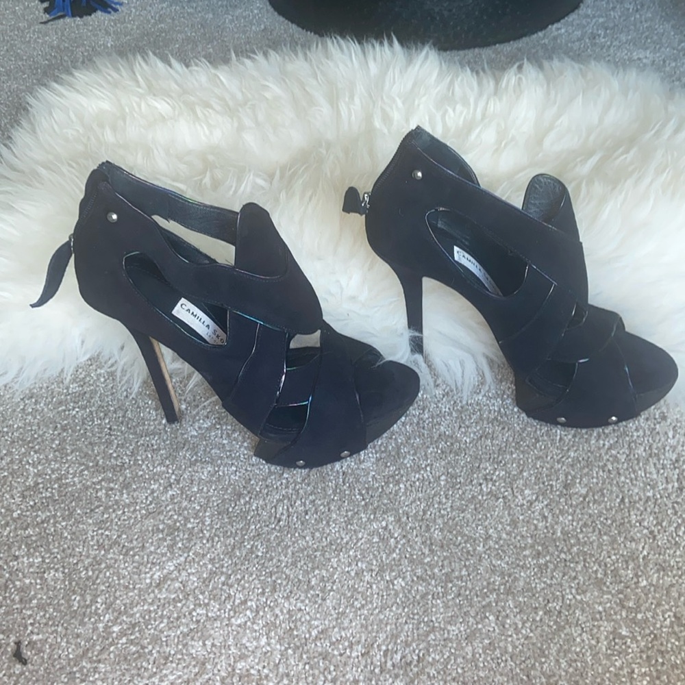 Camilla Skovgaard Navy Suede platform stiletto size 38.5 worn 1X zipper @ heel